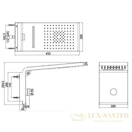 верхний душ bossini syncro-rain 3 i00591.030 450х200 мм, хром