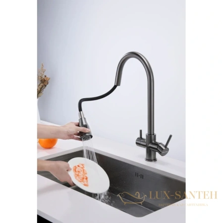 смеситель paulmark lange la214212-gm для кухни с подключением к фильтру, вороненая сталь