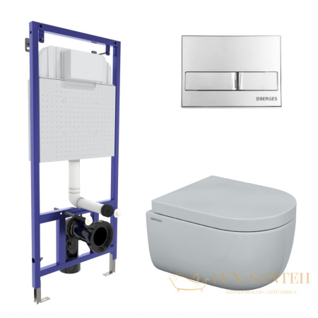 комплект berges 043231: подвесной унитаз ego с системой инсталляции novum 525 и панелью смыва, хром глянцевый