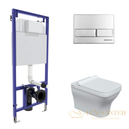 комплект berges 042448: подвесной унитаз strati с системой инсталляции novum 525 и панелью смыва, хром глянцевый