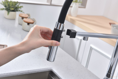 смеситель для кухни под фильтр с гибким изливом paulmark magneto one ma213188-cr, хром