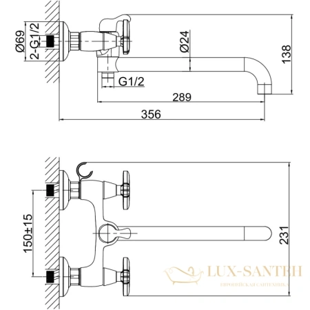 смеситель d&k hessen.goethe da1383341 для ванны, хром