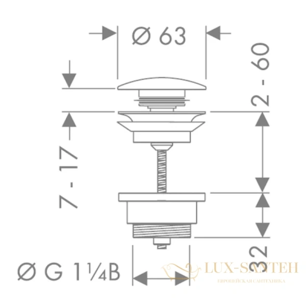донный клапан push-open для раковины hansgrohe 50100990 полированное золото