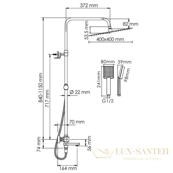 душевая система wasserkraft a199.119.141.010.ch thermo 400 мм, хром