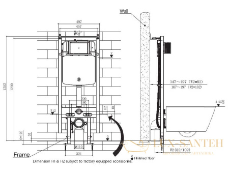 инсталляция с приводом для автосмыва uni-flow mi-smart a81115, для установки унитаза ch1048zr-a, c фронтальной клавишей смыва хром глянцевый