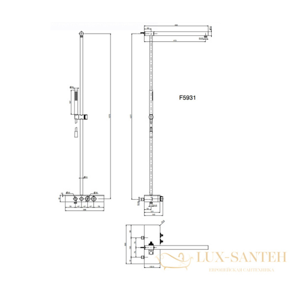 душевая система для душа fima carlo frattini switch f5931ns, с термостатом, черный матовый
