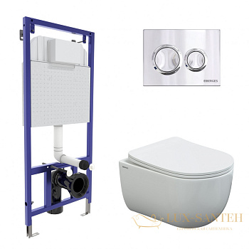 комплект berges  043241: подвесной унитаз ventas rimless с системой инсталляции novum 525 и панелью смыва, хром глянцевый