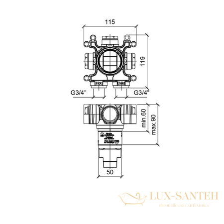 встраиваемая часть almar modular e186900, смесителя для душа на 1 выход