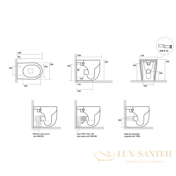 унитаз приставной безободковый kerasan nolita 531981, смыв торнадо, 550х350х430h мм, с креплениями wb5n, nocciola mat