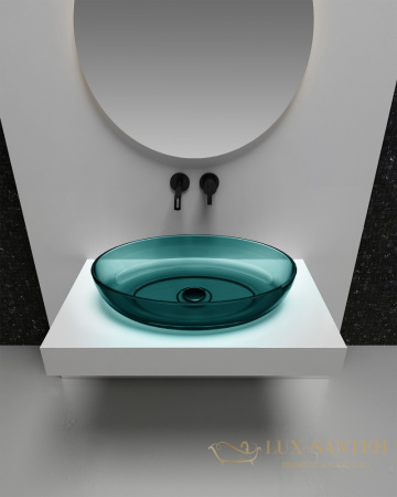 раковина накладная прозрачная abber kristall at2801aquamarin, 60х40 см, бирюзовый