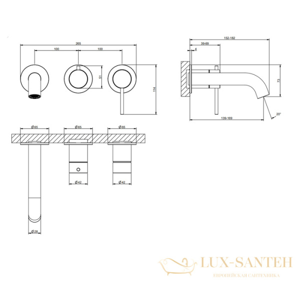 смеситель gessi 316 bath 54140.299 для ванны, внешняя часть, black xl