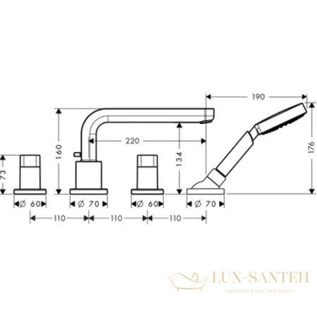 смеситель для ванны hansgrohe metris s 31447000, хром