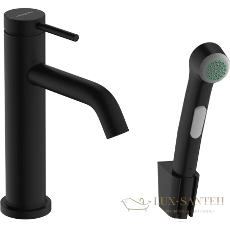 смеситель для раковины hansgrohe tecturis s 73211670 с гигиеническим душем, донным клапаном, черный матовый