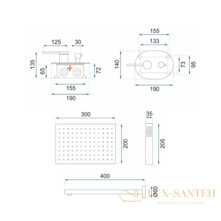 душевой комплект rea oval rea-p8466 300х200 мм, золотой