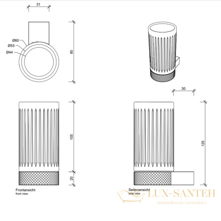 стакан для зубных щеток подвесной decor walther club wmg 0857582, граненое стекло/золото матовое