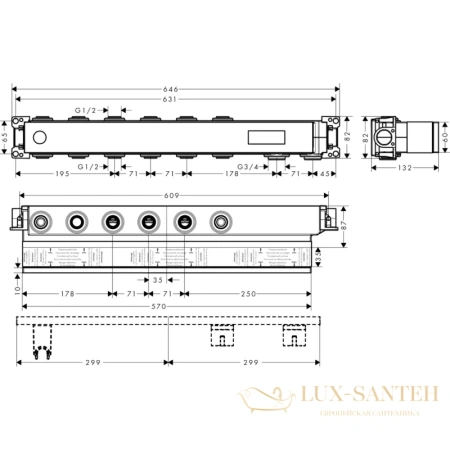 скрытая часть термостатического смесителя для душа hansgrohe rainselect 15312180 с 4 кнопками