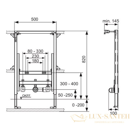 инсталляция для подвесного биде tece teceprofil 9330005 низкая 820 мм
