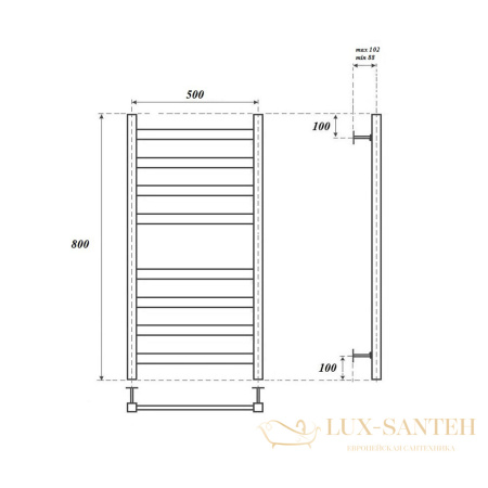 полотенцесушитель 500x800 водяной point меркурий pn83158b п8, черный