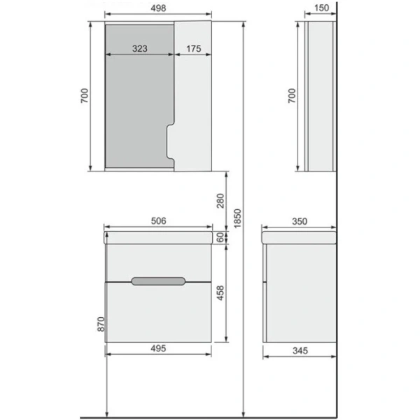 зеркальный шкаф jorno moduo slim mod.03.50/w r 49,8х70 см, белый 