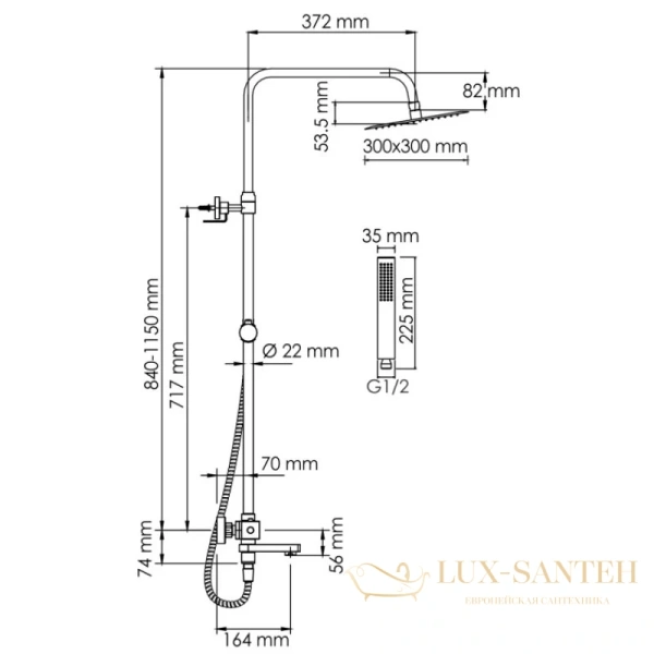 душевая система wasserkraft a199.118.103.010.ch thermo 300 мм, хром