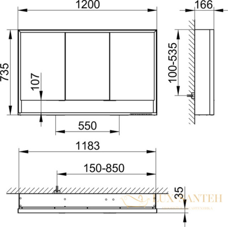зеркальный шкаф keuco royal lumos, 14305171304, с подсветкой, 1200х735х165 мм, анодированный серебристый алюминий/зеркало