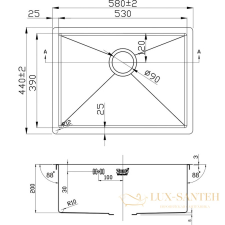 кухонная мойка zorg r r 5844, матовый хром