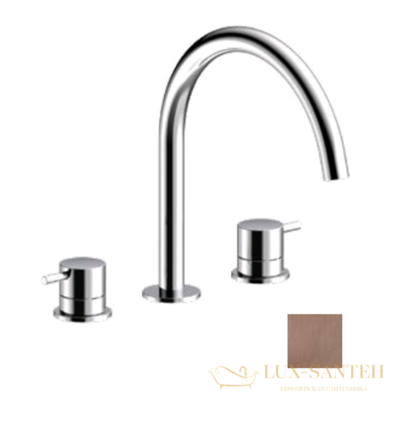 смеситель для раковины на 3 отверстия e214004.co, без донного клапана, медь брашированная pvd