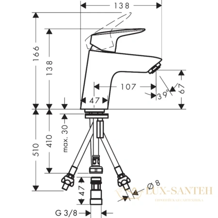 смеситель для раковины hansgrohe logis 71074000, хром