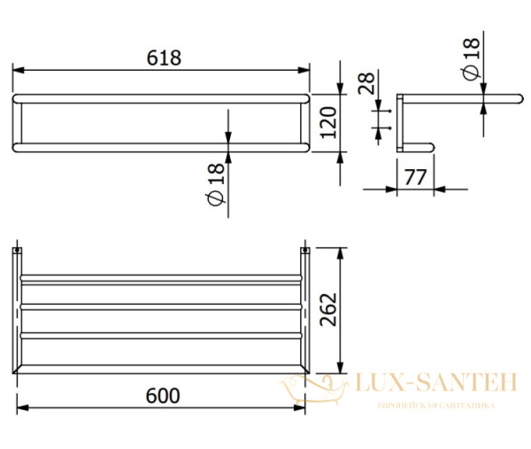 полка для полотенец 600 мм, kludi vela r, 5898905, хром глянцевый