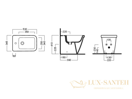 биде напольное hatria erika pro q yxhu01, 34.5х53 см, белый глянцевый