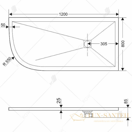 душевой поддон rgw stone tray 16154128-02r из искусственного камня st/ar-0128g 120x80 r, графит