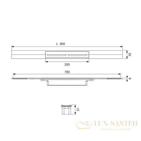дренажный канал tece tecedrainprofile 670800 обрезной 500-800 мм, сатин