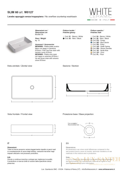 раковина прямоугольная white ceramic slim w012701 накладная 60x38x13 см, белый глянцевый