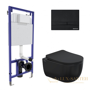 комплект berges  043326: подвесной унитаз ventas rimless с системой инсталляции novum 525 и панелью смыва, черный матовый