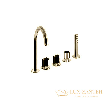 смеситель на борт ванны fantini venezia, 29 p6 n465s, 5 отверстий, с ручным душем, излив 175 мм, matt british gold pvd