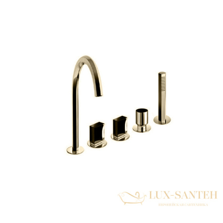 смеситель на борт ванны fantini venezia, 29 p6 n465s, 5 отверстий, с ручным душем, излив 175 мм, matt british gold pvd