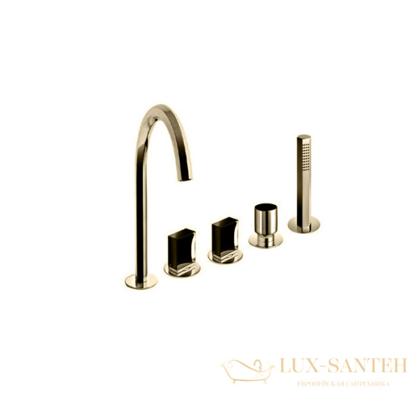 смеситель на борт ванны fantini venezia, 29 p6 n465s, 5 отверстий, с ручным душем, излив 175 мм, matt british gold pvd