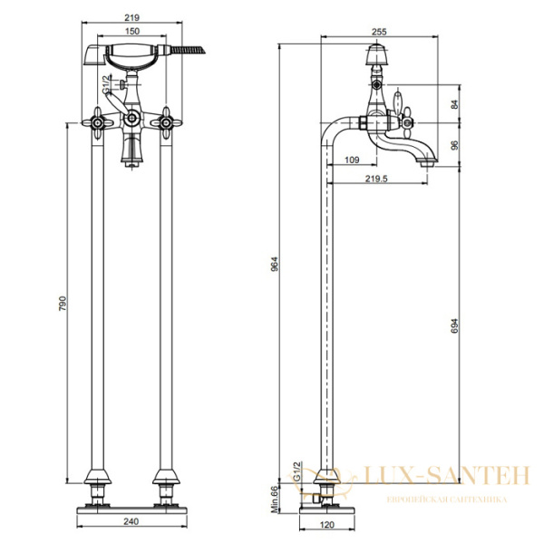 смеситель напольный для ванны fima carlo frattini olivia, f5004/4cr, с душевым комплектом, хром