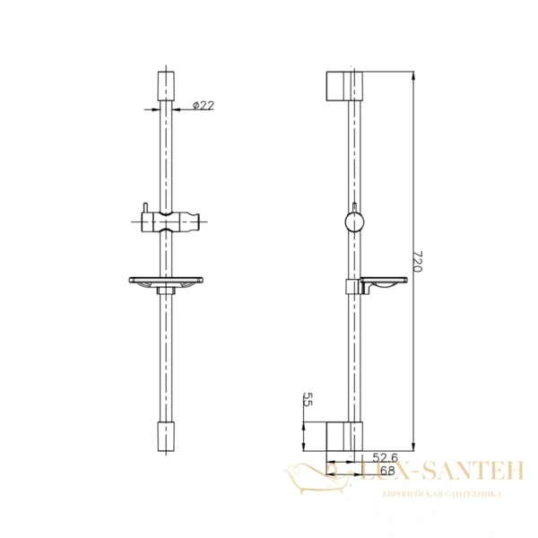 душевая штанга aquame aqm8203cr, с мыльницей, хром