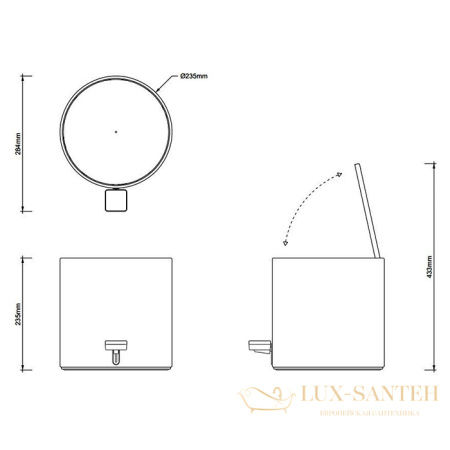 мусорное ведро с педалью 9 л, decor walther te 50, 0615460, черный матовый