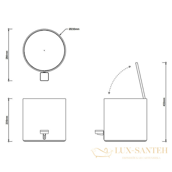мусорное ведро с педалью 9 л, decor walther te 50, 0615460, черный матовый