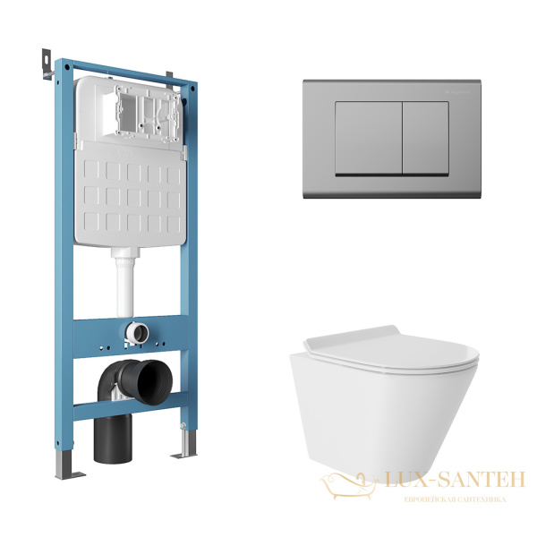 комплект aqueduto aqds115t, инсталляция tecnica novo, панель смыва quadrado, хром, унитаз cone, сиденье микролифт, белый