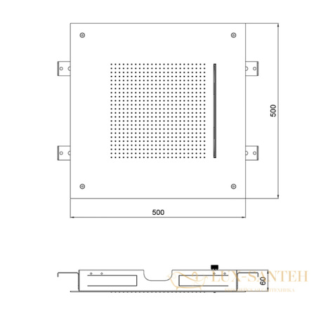 верхний душ потолочный 498х498 мм, almar velvet e044280.bs, 2 режима, нержавеющая сталь брашированная