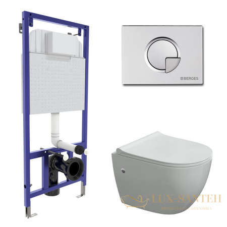 комплект berges  043276: подвесной унитаз okus с системой инсталляции novum 525 и панелью смыва, хром матовый