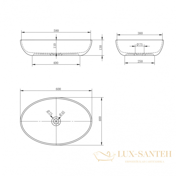 раковина накладная карбоновая abber karbon ak2041, 60х40 см, черный глянцевый
