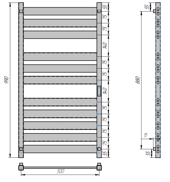 полотенцесушитель электрический с/т grois mario gr-142 500x1000 п 11 ral 9005 u черный матовый