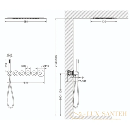 душевой комплект timo saona sx-2319/17sm 680x430 мм, золотой матовый