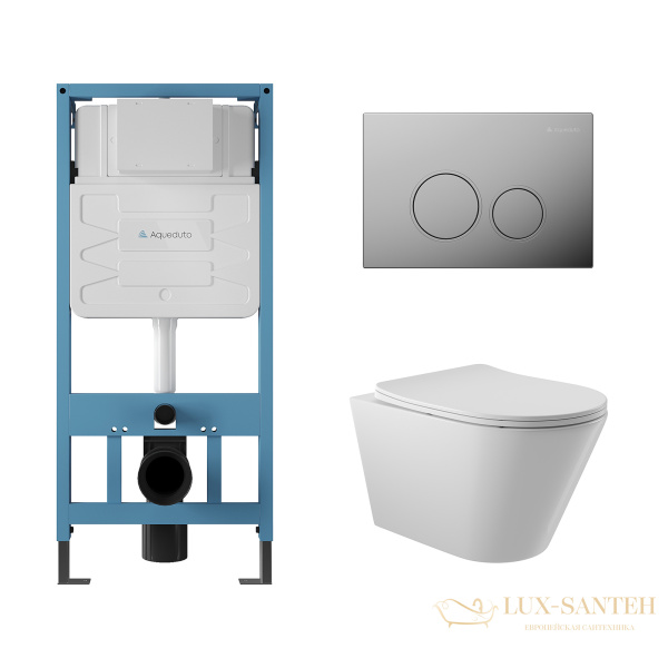 комплект aqueduto инсталляция tecnica aqds008 с подвесным унитазом cone 525x360, сиденье микролифт, панель смыва circulo хром глянцевый