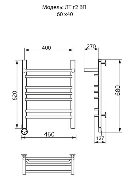 полотенцесушитель электрический ника trapezium лт (г2) вп 60/40 левый тэн, цвет хром