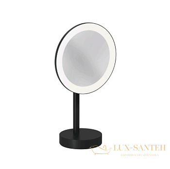 зеркало косметическое  kludi vela r 5899539f настольное, с led-подсветкой 4,5w, 3х кратное увеличение, черный матовый